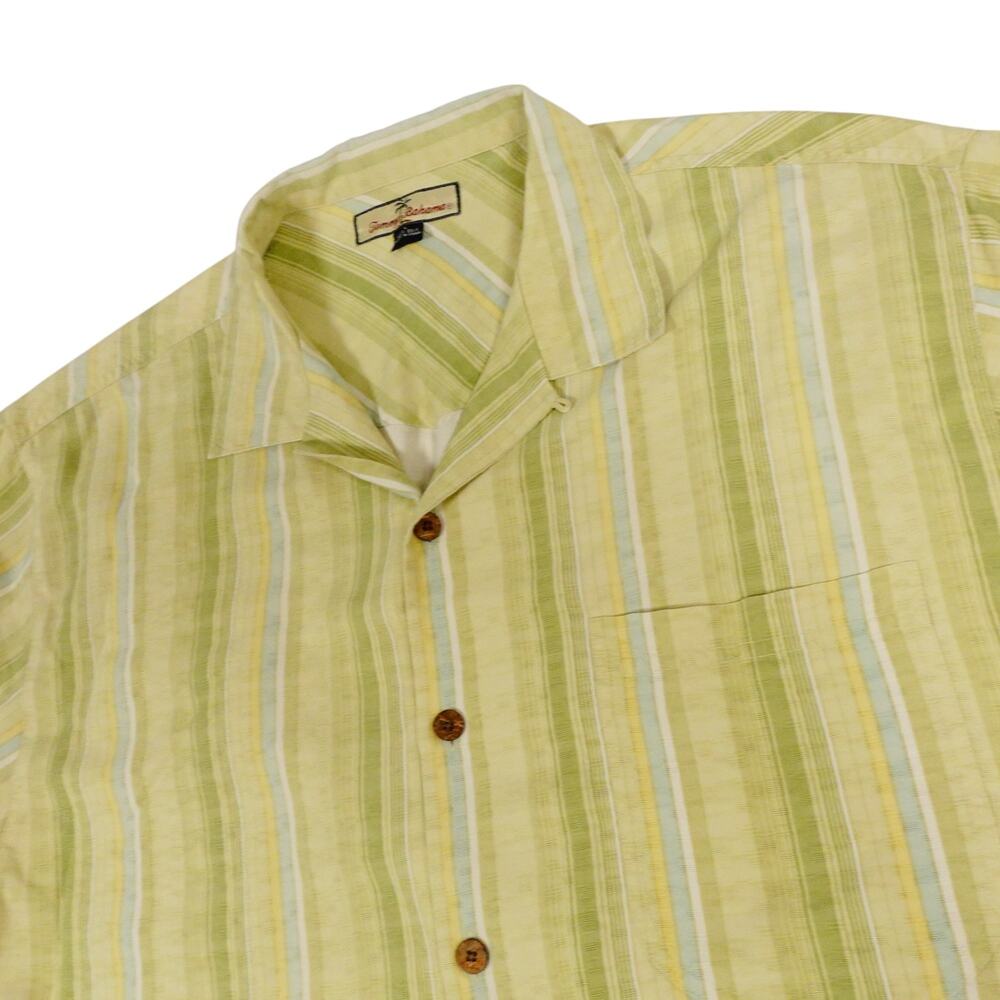 Tommy Bahama Silk Button Up Hawaiian Tropical Striped Camp Shirt Men's Large